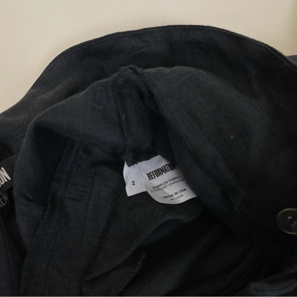 Reformation Fisher Paperbag Surplus Linen Blend Tapered Trouser Pants in Black